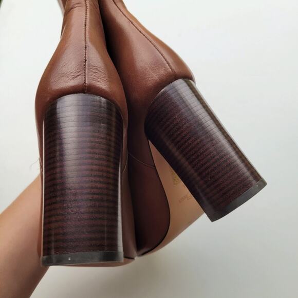 J Crew Leather Mid-Calf Stacked Anya Boot in Cognac Brown Size 8.5 - Picture 7 of 9